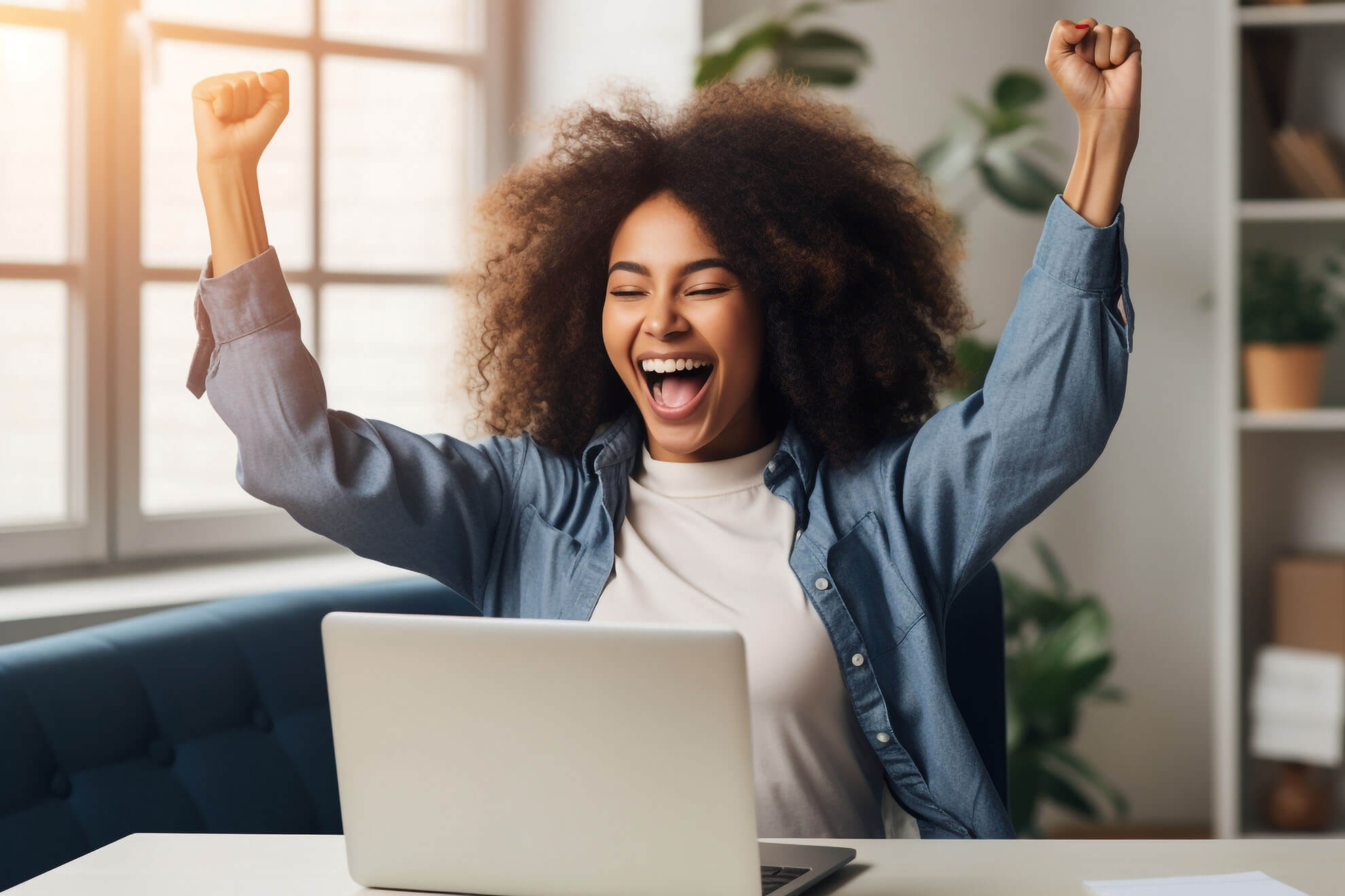 A joyful young woman celebrating